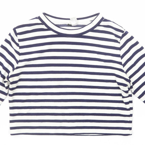 H&M Womens Blue Striped Viscose Cropped T-Shirt Size M Boat Neck