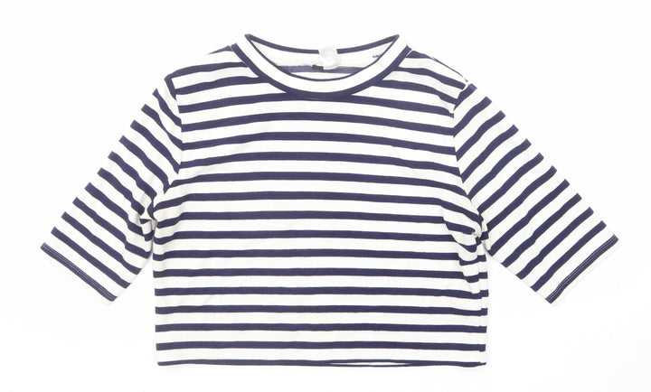H&M Womens Blue Striped Viscose Cropped T-Shirt Size M Boat Neck