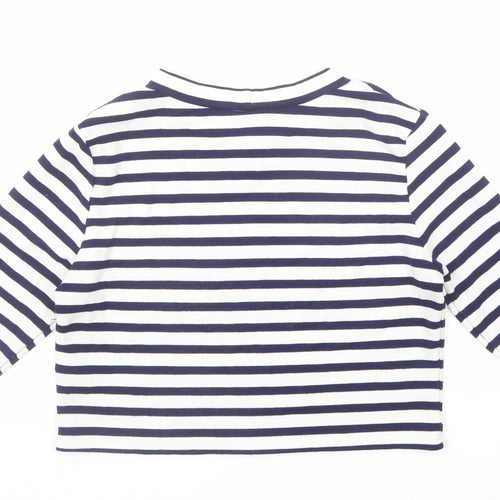 H&M Womens Blue Striped Viscose Cropped T-Shirt Size M Boat Neck