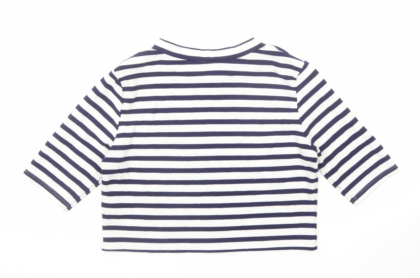 H&M Womens Blue Striped Viscose Cropped T-Shirt Size M Boat Neck