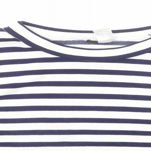 H&M Womens Blue Striped Viscose Cropped T-Shirt Size M Boat Neck