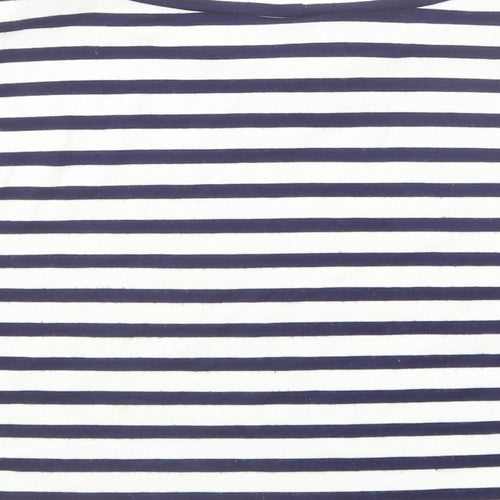 H&M Womens Blue Striped Viscose Cropped T-Shirt Size M Boat Neck