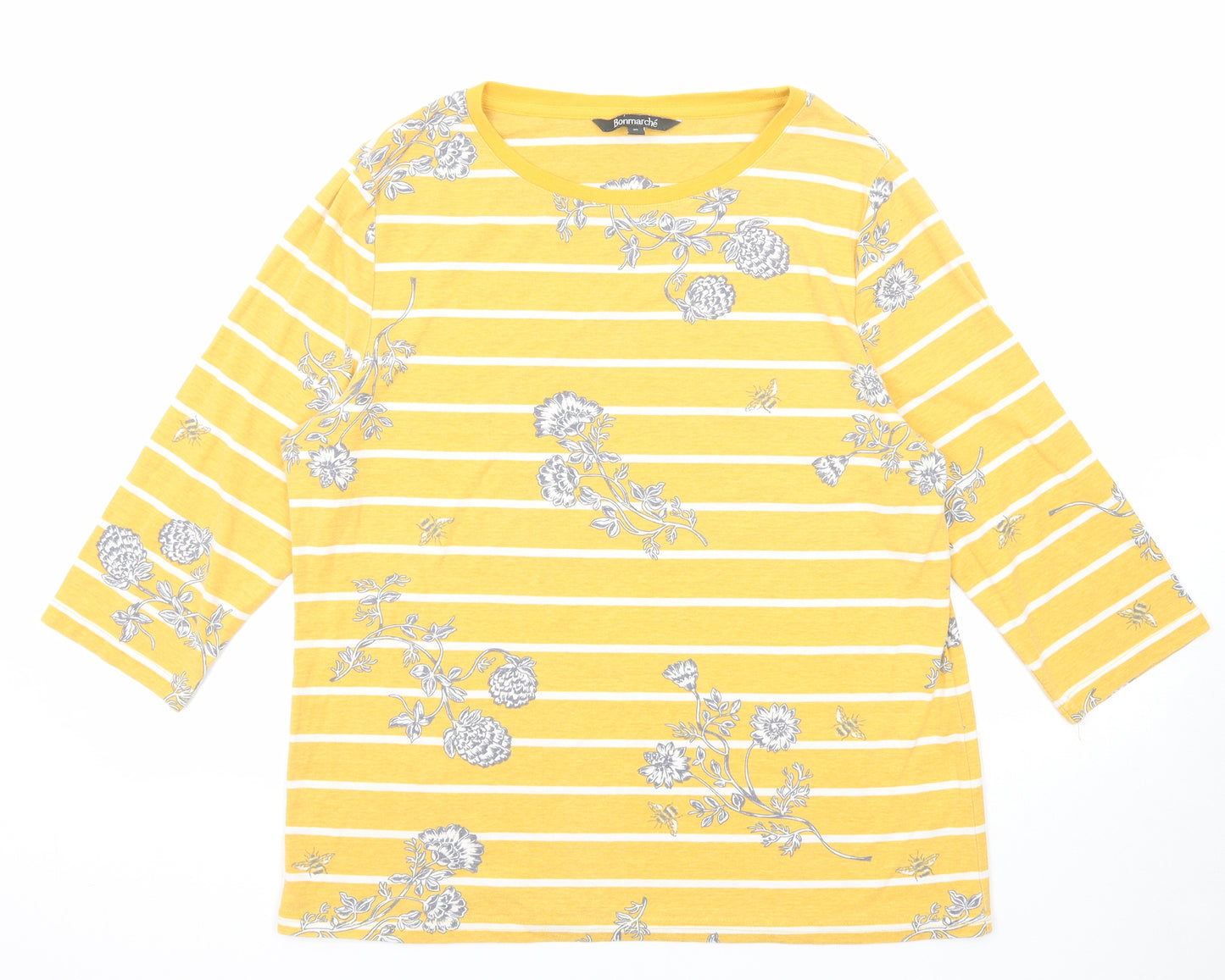 Bonmarché Womens Yellow Geometric Polyester Basic T-Shirt Size 20 Round Neck