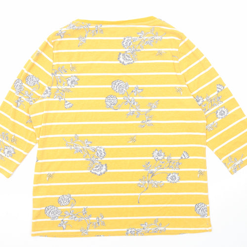 Bonmarché Womens Yellow Geometric Polyester Basic T-Shirt Size 20 Round Neck