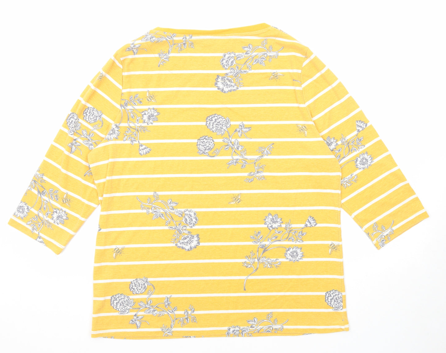 Bonmarché Womens Yellow Geometric Polyester Basic T-Shirt Size 20 Round Neck