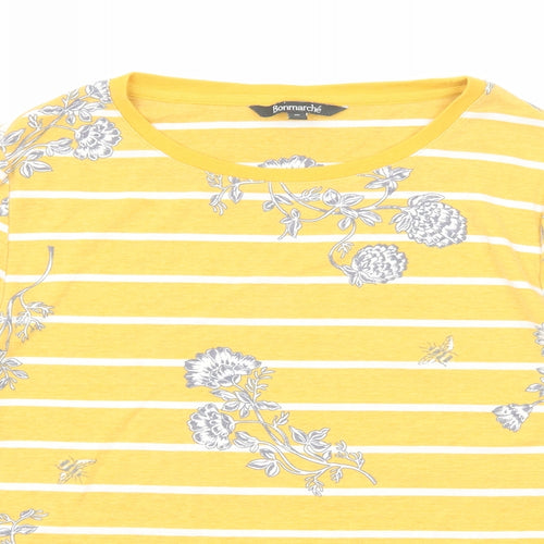 Bonmarché Womens Yellow Geometric Polyester Basic T-Shirt Size 20 Round Neck