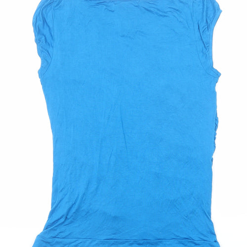 Design History Womens Blue Viscose Basic T-Shirt Size 14 V-Neck
