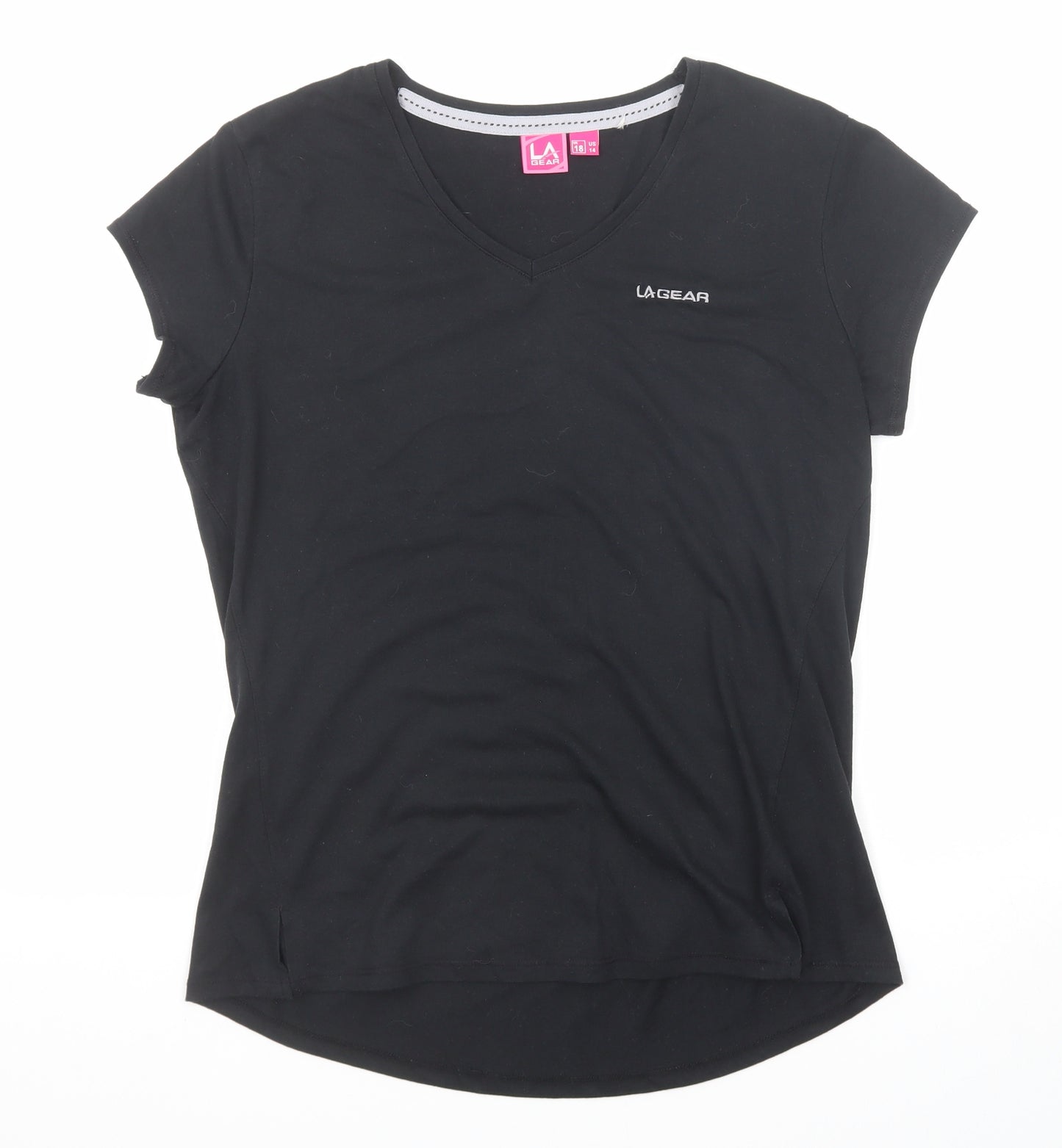 LA Gear Womens Black Polyester Basic T-Shirt Size 18 V-Neck