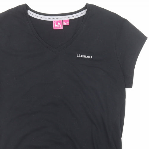 LA Gear Womens Black Polyester Basic T-Shirt Size 18 V-Neck
