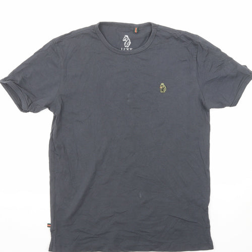 Luke Boys Grey Cotton Basic T-Shirt Size 14-15 Years Round Neck Pullover
