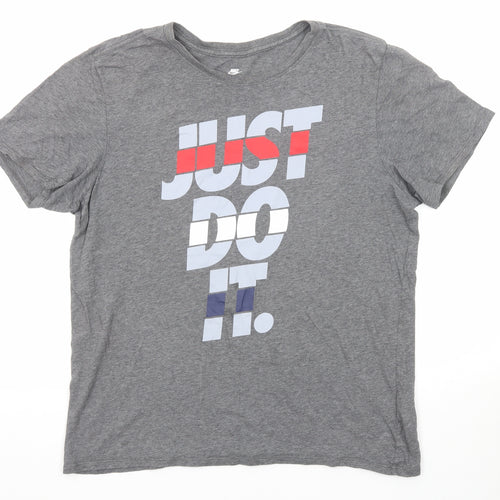 Nike Mens Grey Cotton T-Shirt Size L Round Neck - Just Do It