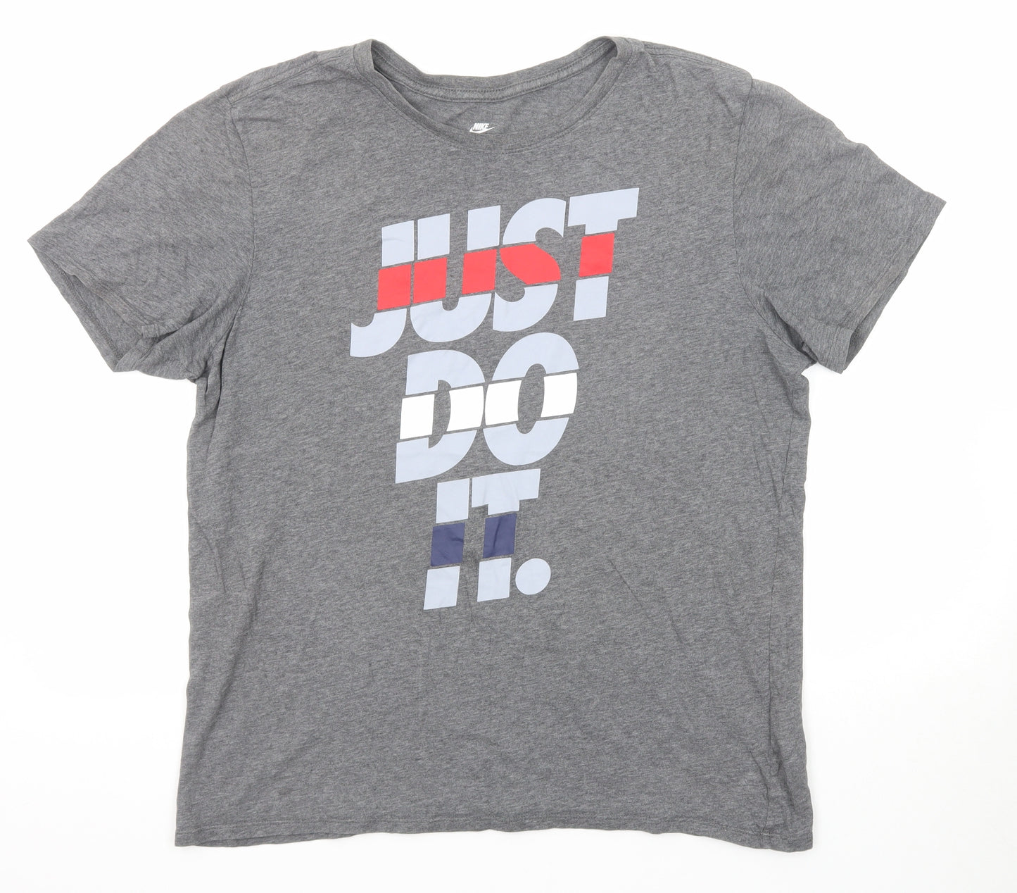 Nike Mens Grey Cotton T-Shirt Size L Round Neck - Just Do It