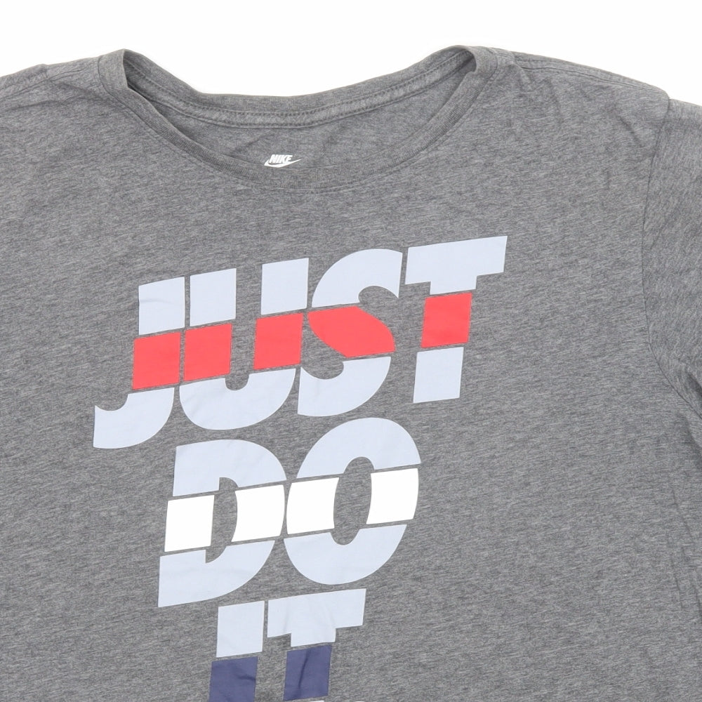 Nike Mens Grey Cotton T-Shirt Size L Round Neck - Just Do It