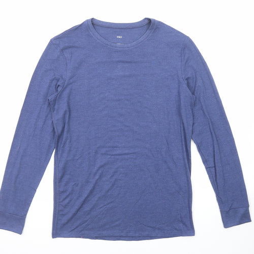 Marks and Spencer Mens Blue Polyester T-Shirt Size M Round Neck