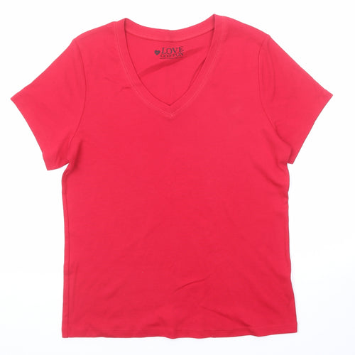 Love Cotton Womens Red Cotton Basic T-Shirt Size 16 V-Neck