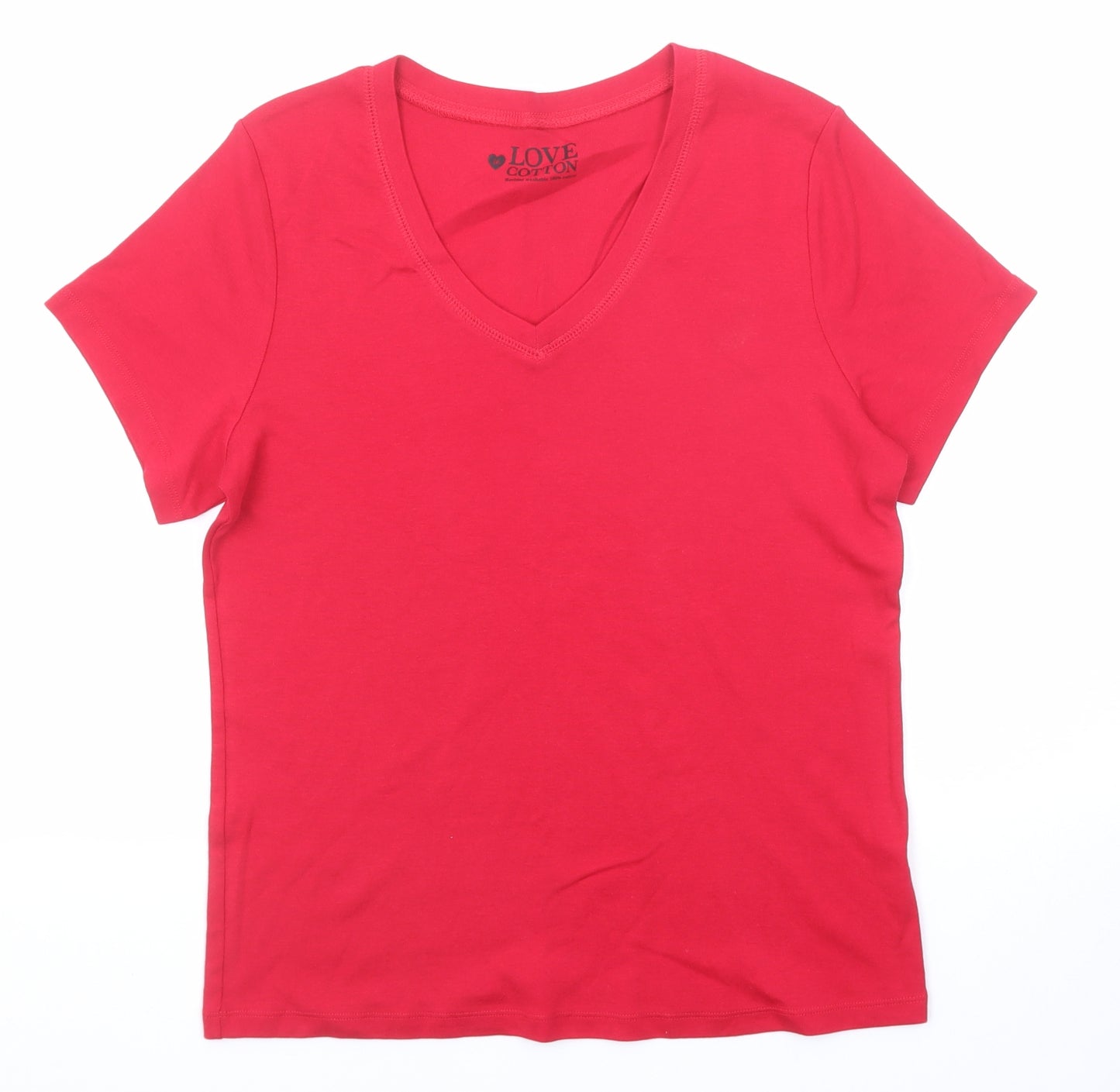 Love Cotton Womens Red Cotton Basic T-Shirt Size 16 V-Neck