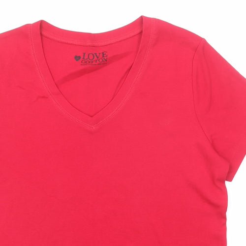 Love Cotton Womens Red Cotton Basic T-Shirt Size 16 V-Neck