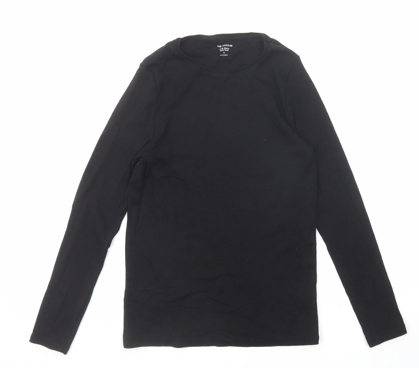 Marks and Spencer Womens Black Cotton Basic T-Shirt Size 12 Round Neck