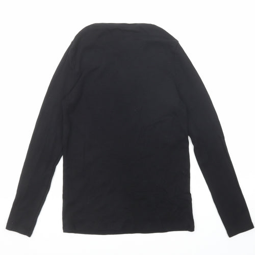 Marks and Spencer Womens Black Cotton Basic T-Shirt Size 12 Round Neck