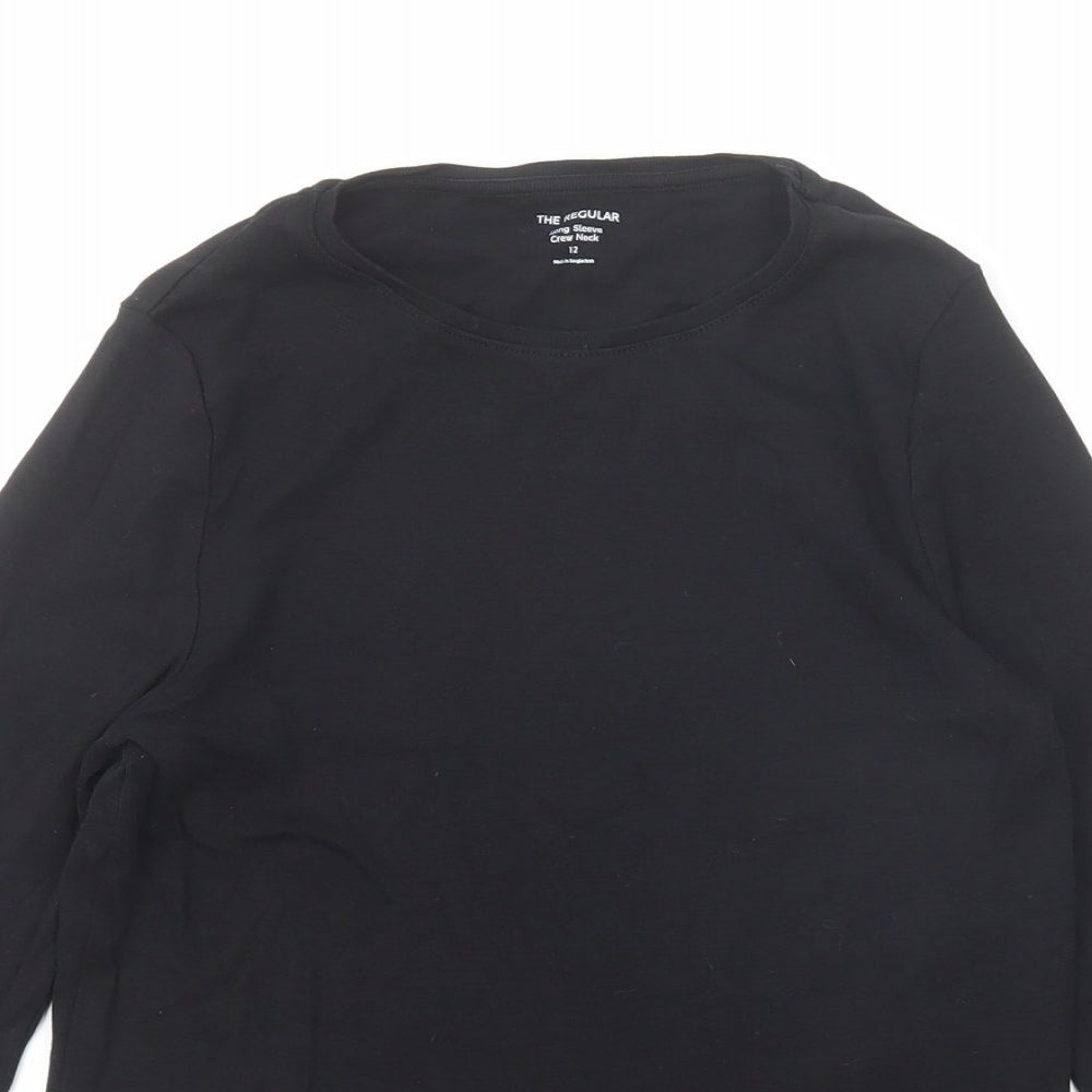 Marks and Spencer Womens Black Cotton Basic T-Shirt Size 12 Round Neck