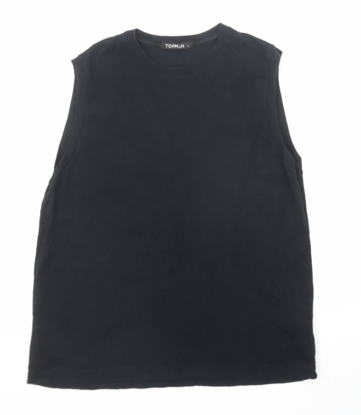 Topman Mens Black Cotton T-Shirt Size L Round Neck