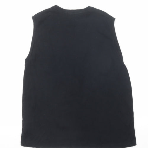 Topman Mens Black Cotton T-Shirt Size L Round Neck