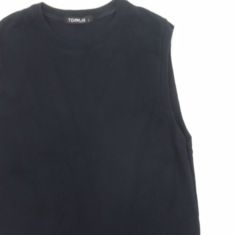 Topman Mens Black Cotton T-Shirt Size L Round Neck