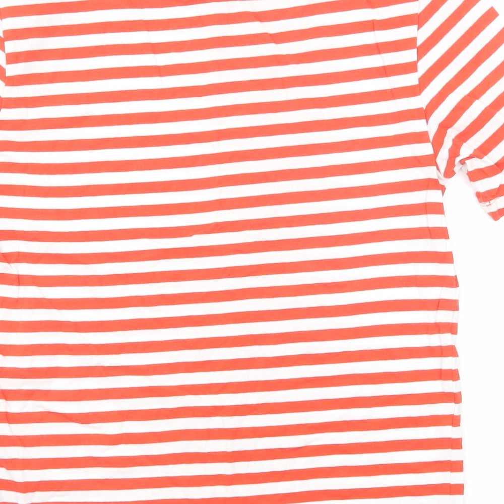 Marks and Spencer Womens Red Striped Cotton Basic T-Shirt Size 6 Round Neck