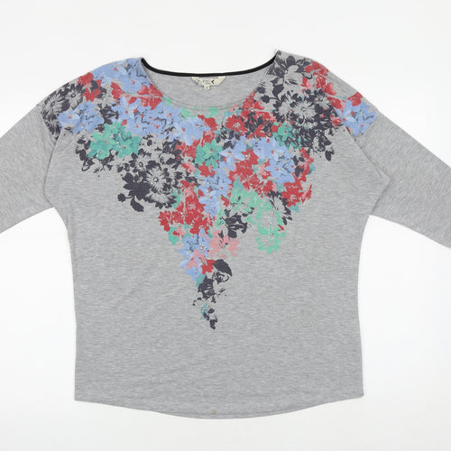 M&Co Womens Grey Floral Viscose Basic Blouse Size 10 Round Neck