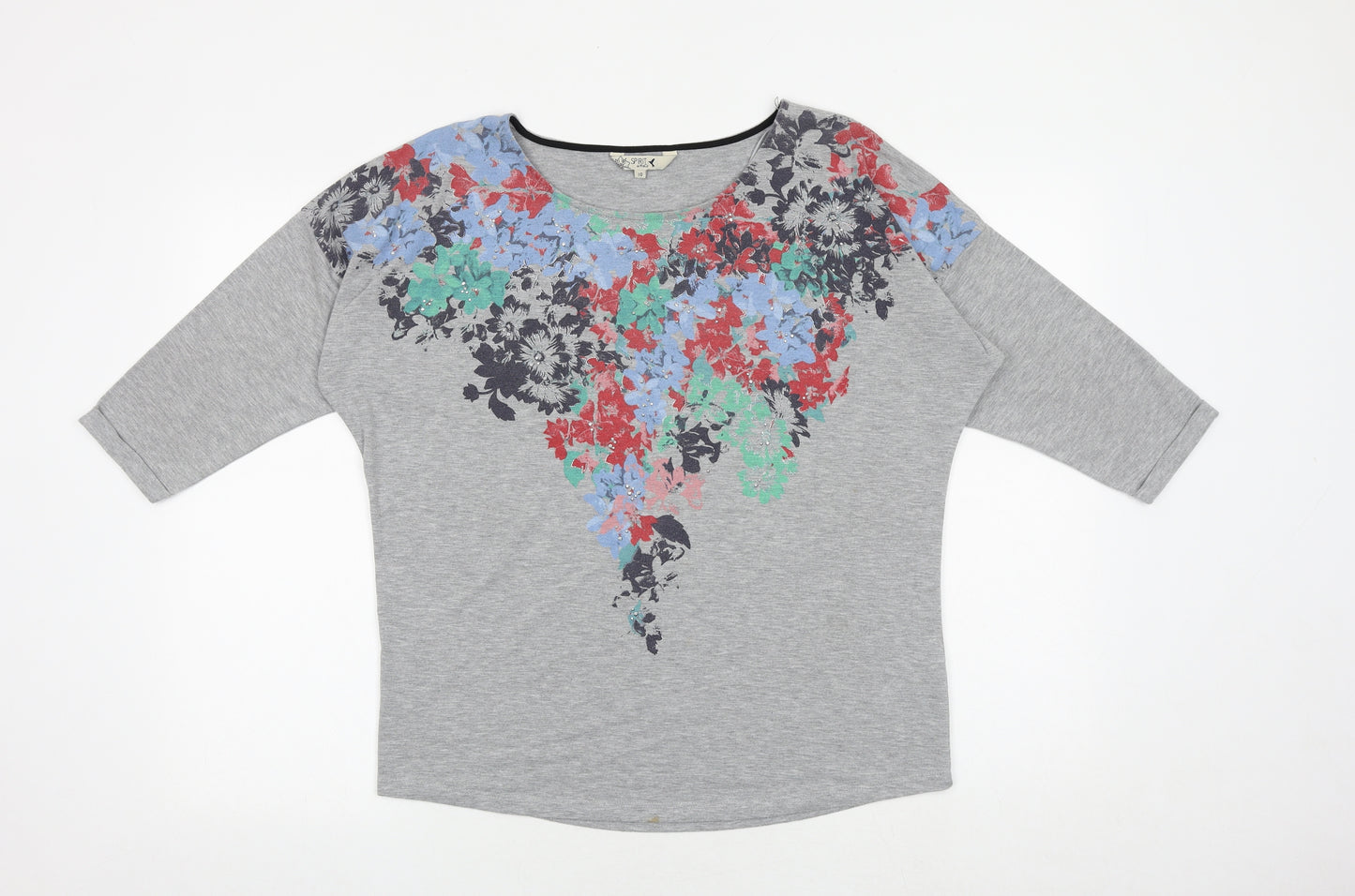 M&Co Womens Grey Floral Viscose Basic Blouse Size 10 Round Neck