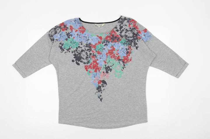 M&Co Womens Grey Floral Viscose Basic Blouse Size 10 Round Neck