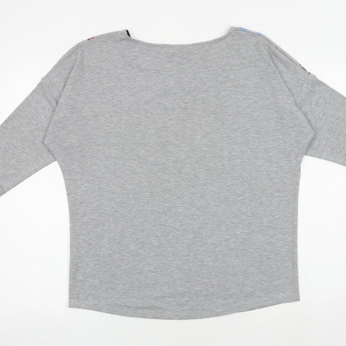 M&Co Womens Grey Floral Viscose Basic Blouse Size 10 Round Neck