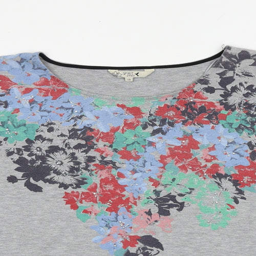 M&Co Womens Grey Floral Viscose Basic Blouse Size 10 Round Neck