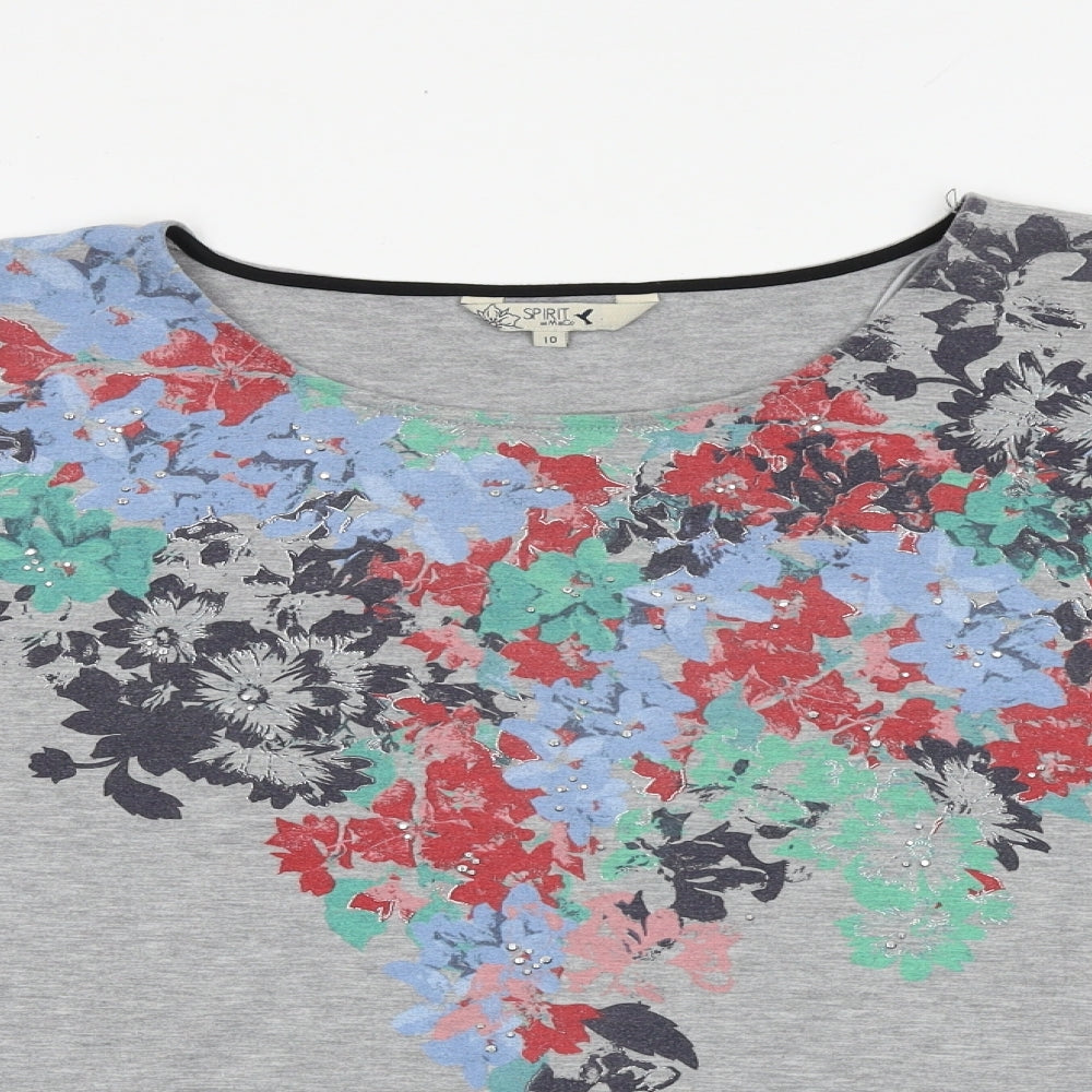 M&Co Womens Grey Floral Viscose Basic Blouse Size 10 Round Neck