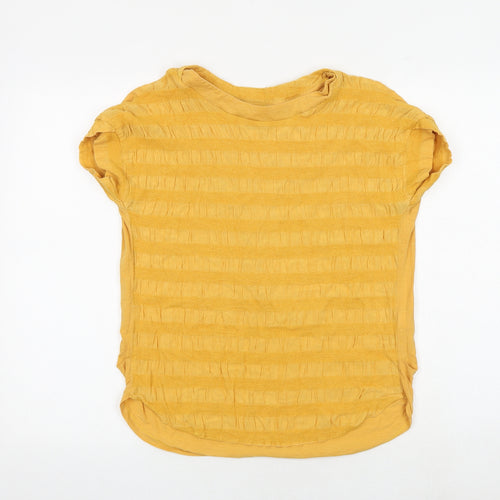 NEXT Womens Yellow Striped Viscose Basic Blouse Size 14 Round Neck