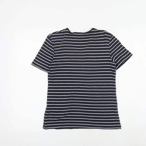 Marks and Spencer Womens Blue Striped 100% Cotton Basic T-Shirt Size 8 V-Neck