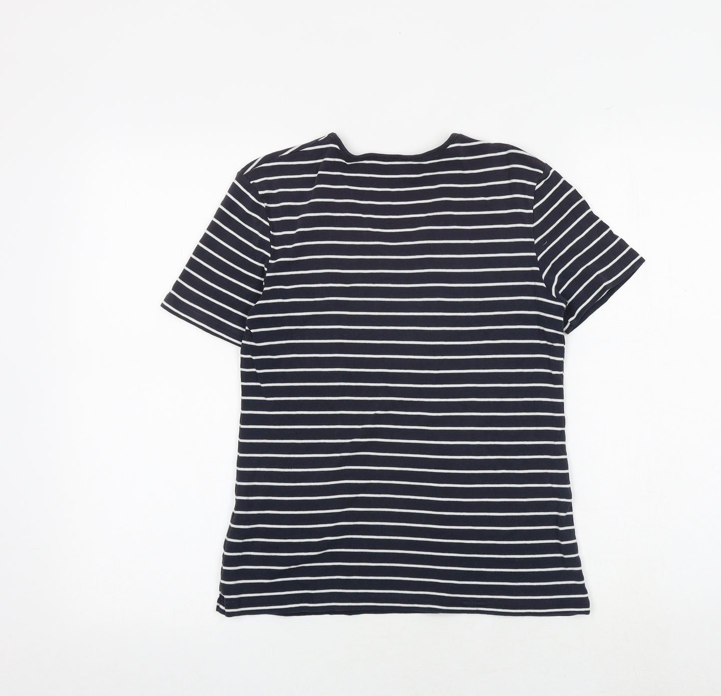 Marks and Spencer Womens Blue Striped 100% Cotton Basic T-Shirt Size 8 V-Neck