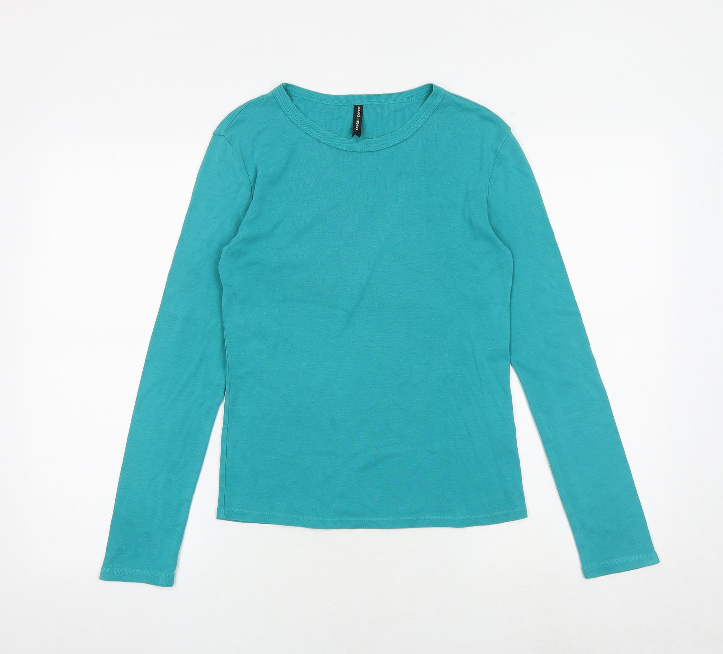 Marks and Spencer Womens Green 100% Cotton Basic T-Shirt Size 8 Round Neck