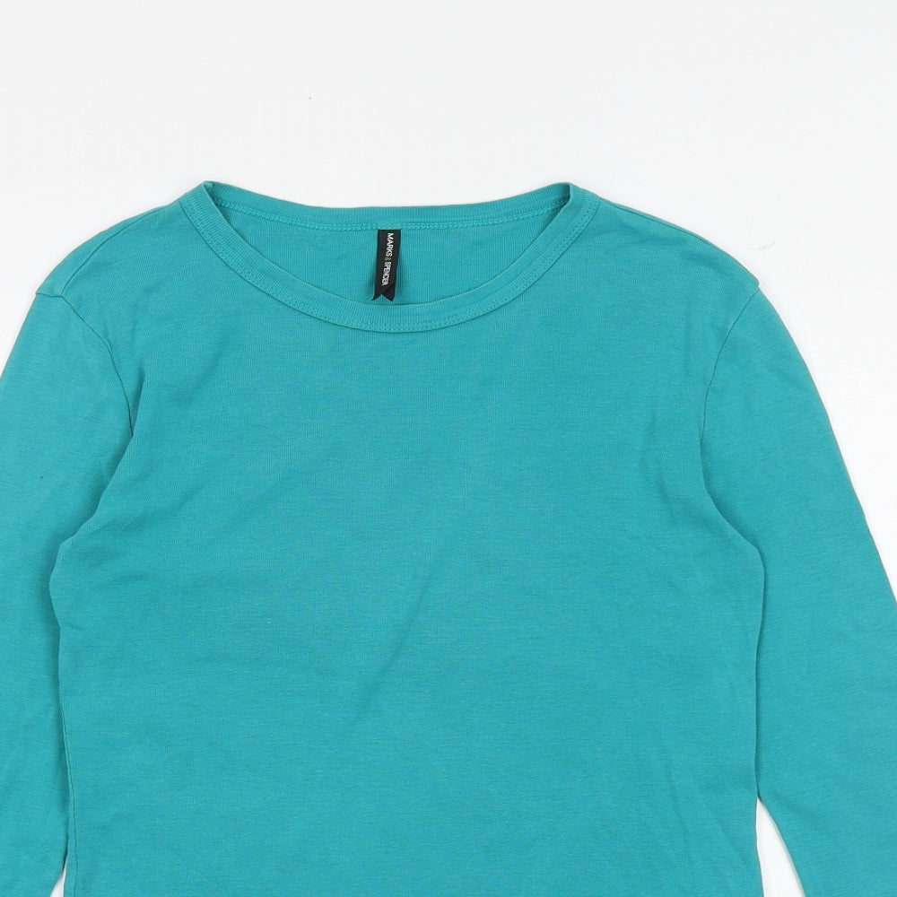 Marks and Spencer Womens Green 100% Cotton Basic T-Shirt Size 8 Round Neck