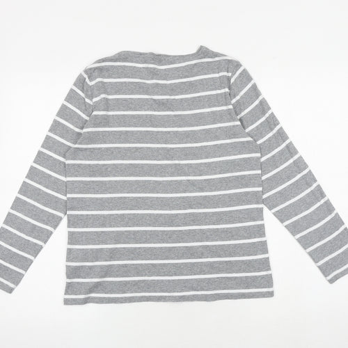 Marks and Spencer Womens Grey Striped 100% Cotton Basic T-Shirt Size 14 Round Neck