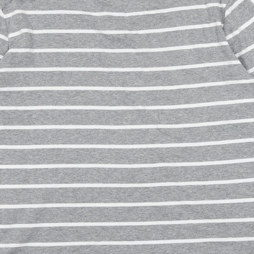 Marks and Spencer Womens Grey Striped 100% Cotton Basic T-Shirt Size 14 Round Neck