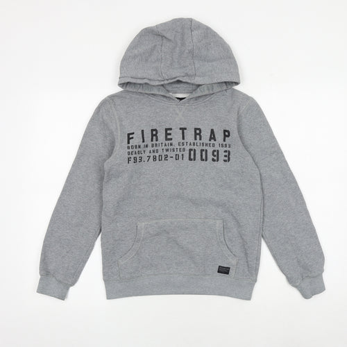 Firetrap Boys Grey Cotton Pullover Hoodie Size 11-12 Years Pullover