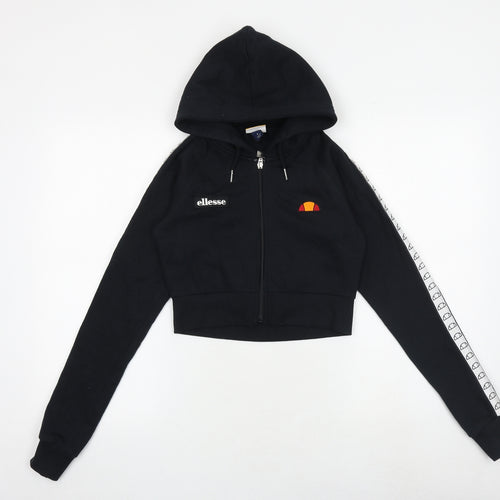 ellesse Womens Black Cotton Full Zip Hoodie Size 4 Zip - Cropped