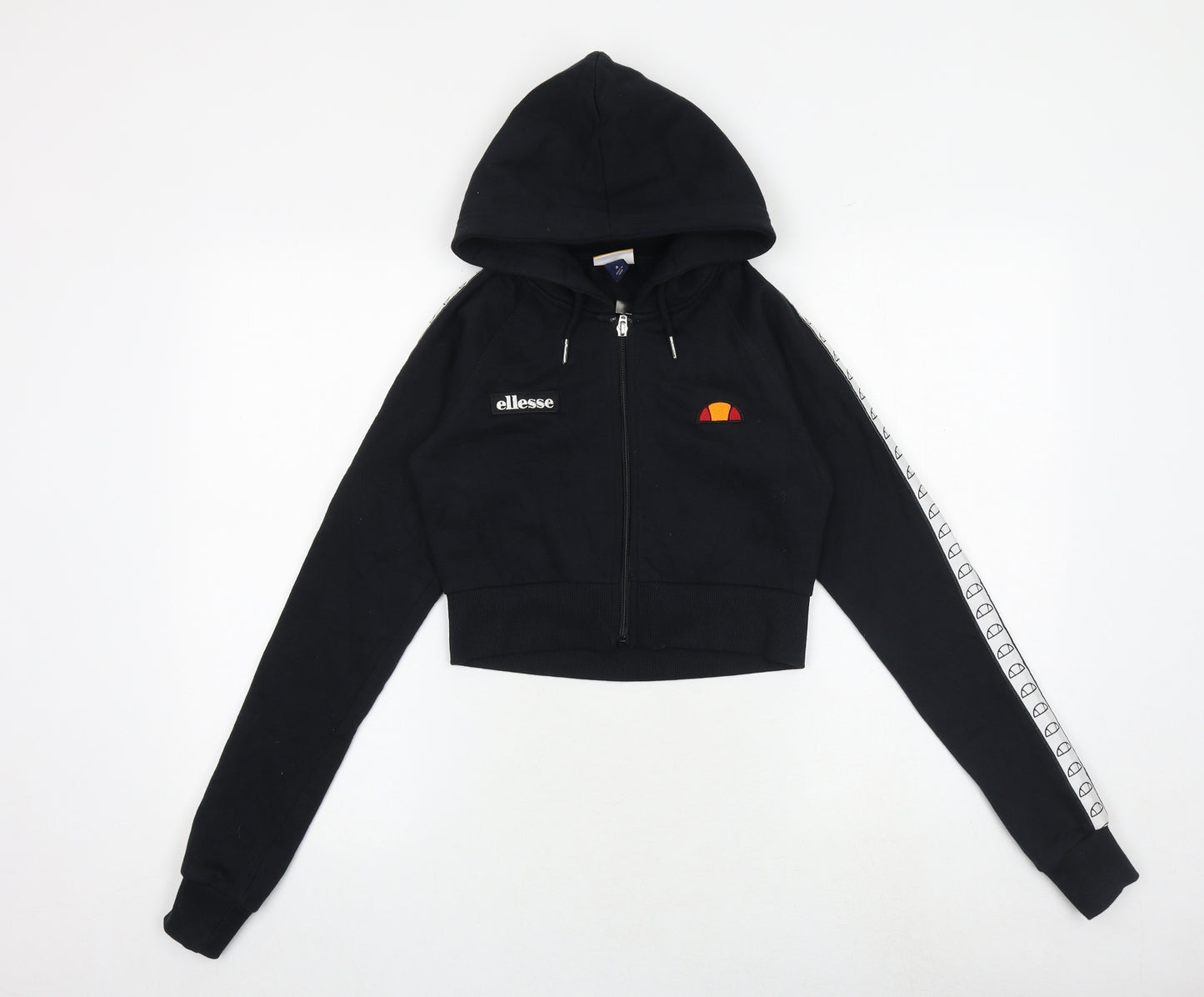 ellesse Womens Black Cotton Full Zip Hoodie Size 4 Zip - Cropped