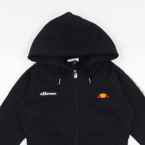 ellesse Womens Black Cotton Full Zip Hoodie Size 4 Zip - Cropped
