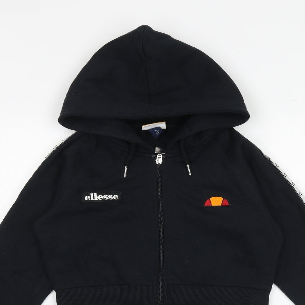 ellesse Womens Black Cotton Full Zip Hoodie Size 4 Zip - Cropped