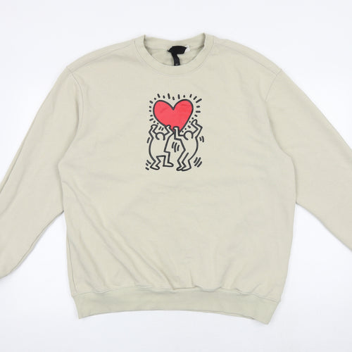 H&M Womens Beige Cotton Pullover Sweatshirt Size L Pullover - Keith Haring
