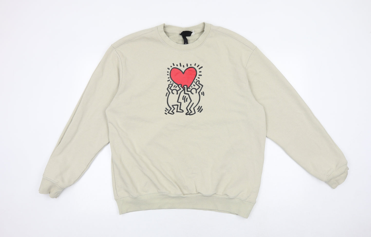 H&M Womens Beige Cotton Pullover Sweatshirt Size L Pullover - Keith Haring