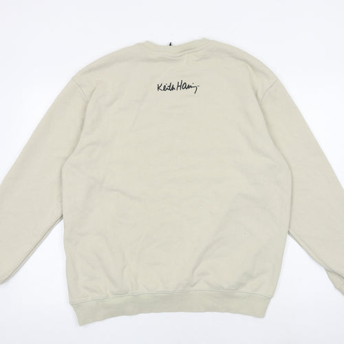 H&M Womens Beige Cotton Pullover Sweatshirt Size L Pullover - Keith Haring