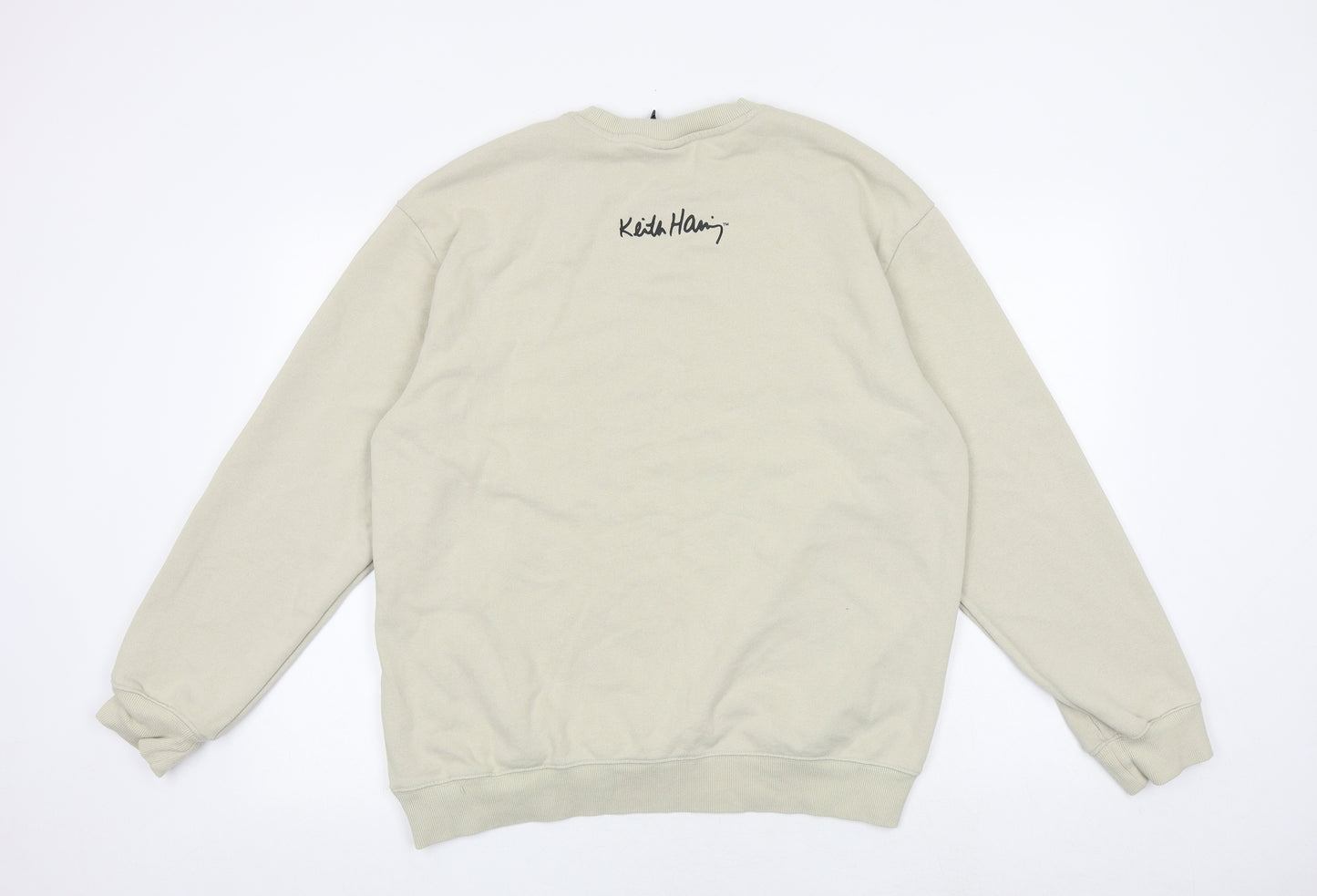 H&M Womens Beige Cotton Pullover Sweatshirt Size L Pullover - Keith Haring